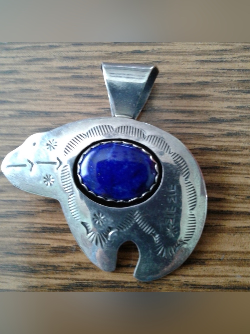 Vintage Navajo Native American Lapis Bear Pendant